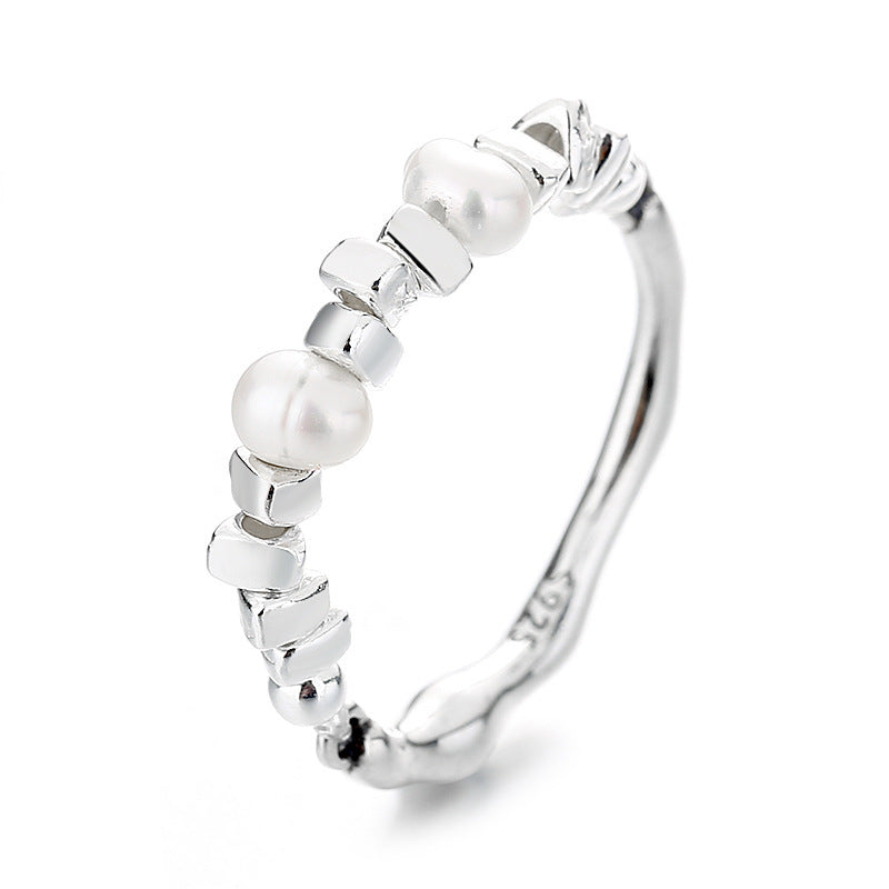 Pearl Beads Elasticated Style Sterling Silver Ring