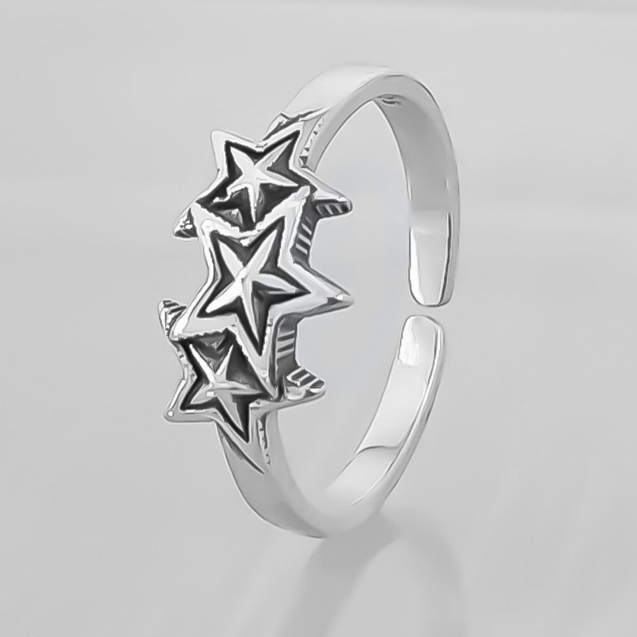 Pentagram Stars Sterling Silver Ring
