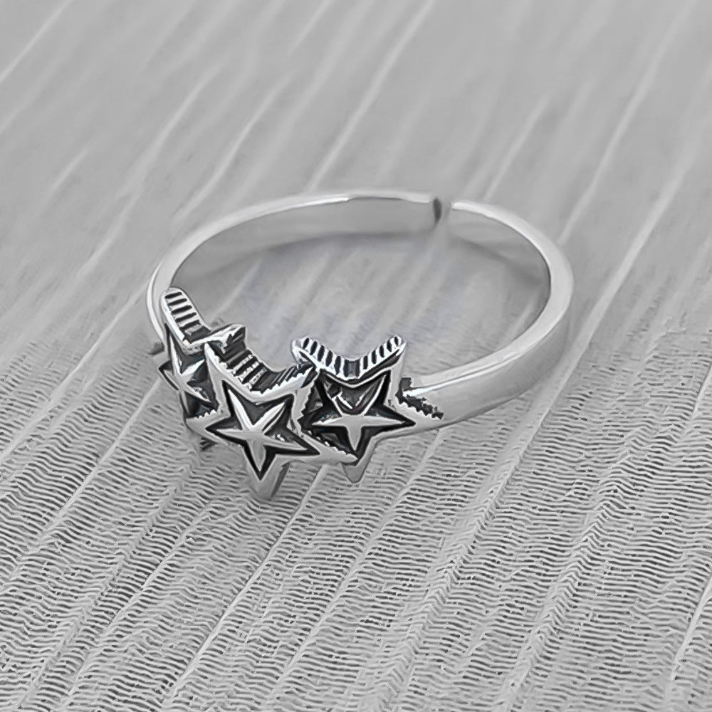 Pentagram Stars Sterling Silver Ring