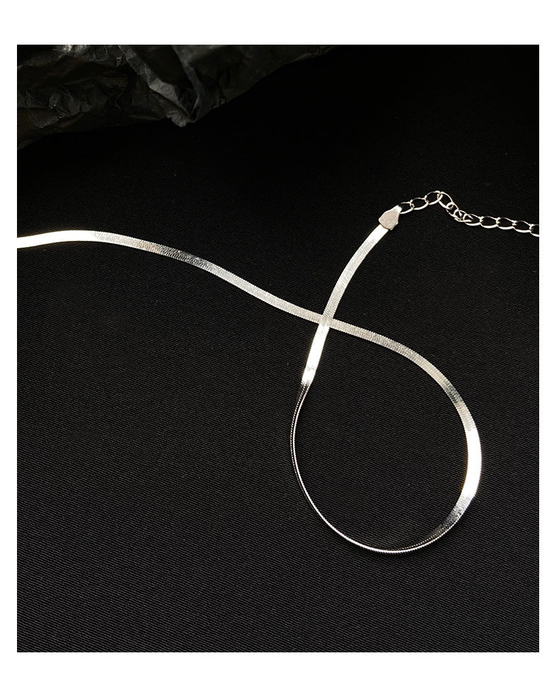 Flat Plain Belt Style Sterling Silver Necklace