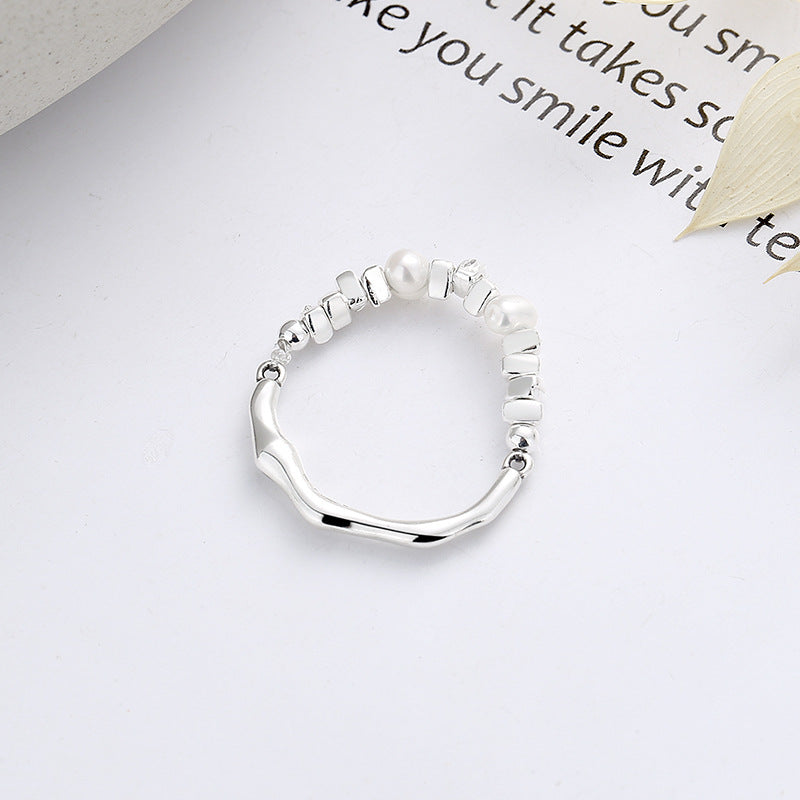 Pearl Beads Elasticated Style Sterling Silver Ring