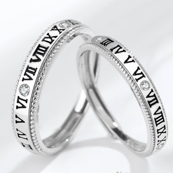 Roman Number Band Sterling Silver Ring-L