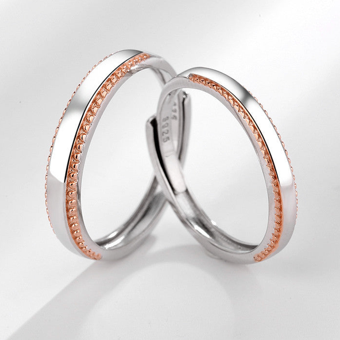 Simple Band WIth Rose Gold Trim Sterling Silver Ring-L
