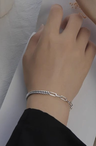Double Chain Link Style Sterling Silver Bracelet