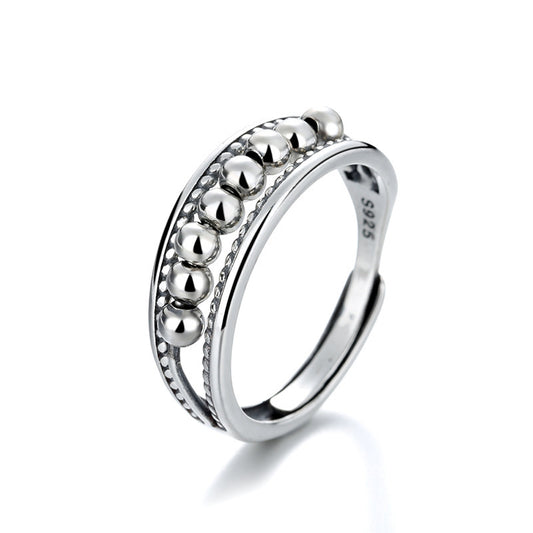 Spinning Beads Fidget Sterling Silver Ring