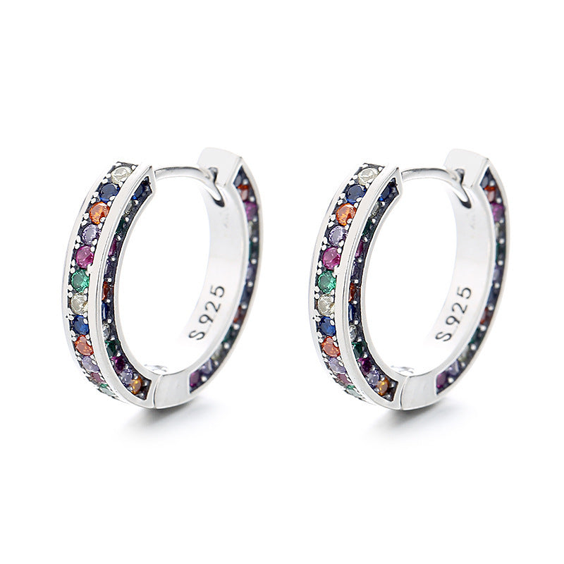 Multi Colour Stones Hoop Sterling Silver Earrings