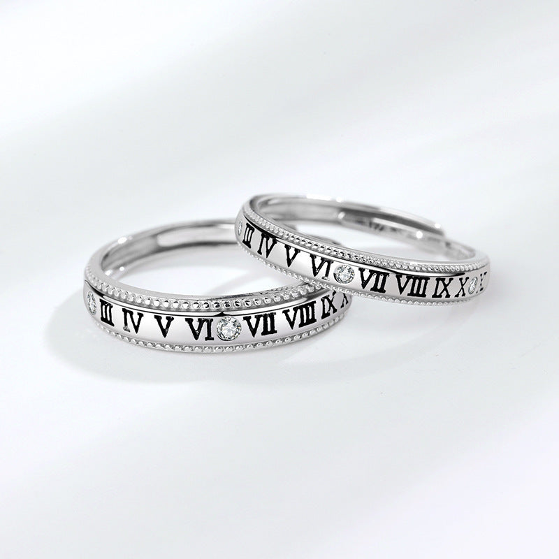 Roman Number Band Sterling Silver Ring-L
