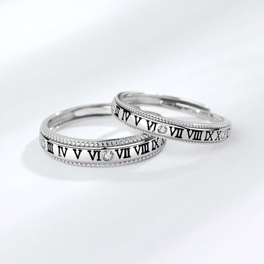 Roman Number Band Sterling Silver Ring-L