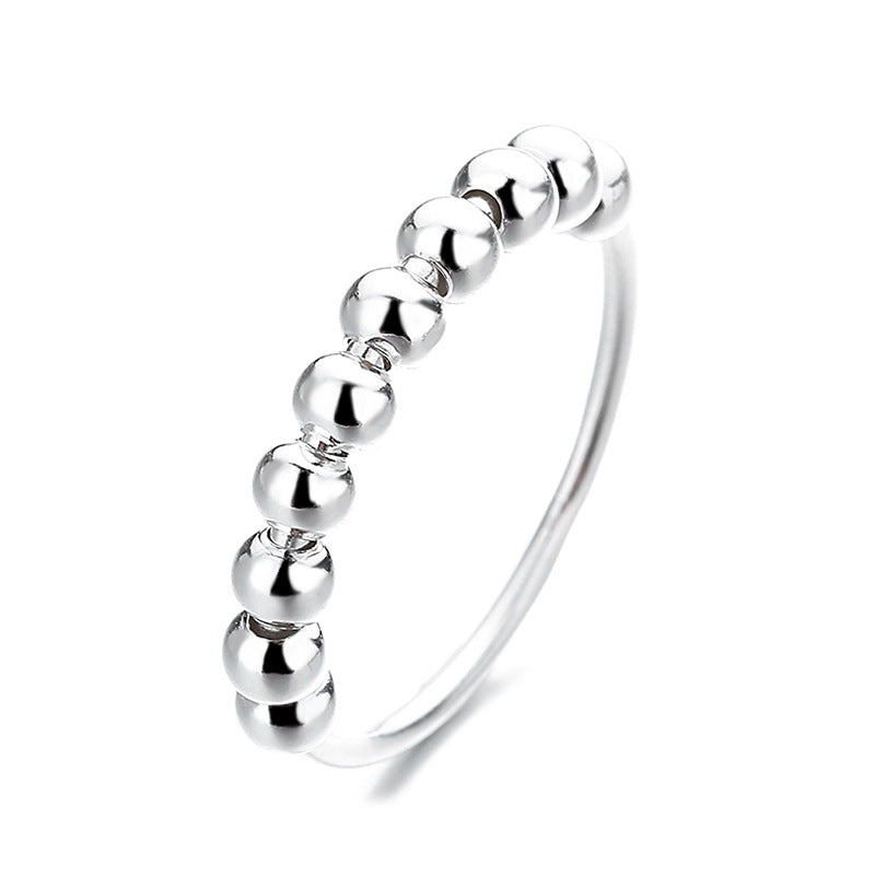 Spinning Beads Fidget Sterling Silver Ring