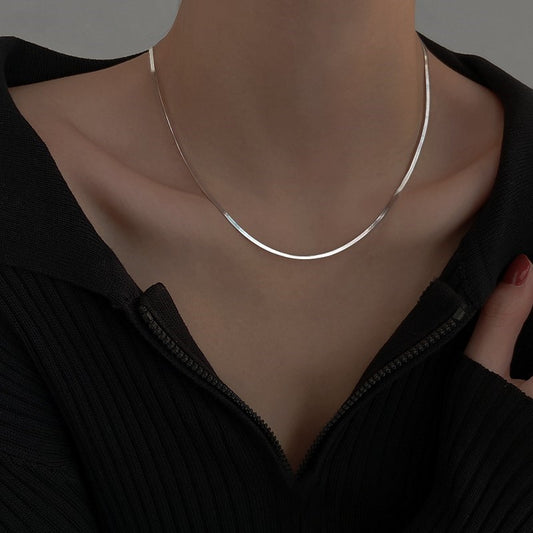 Flat Plain Belt Style Sterling Silver Necklace