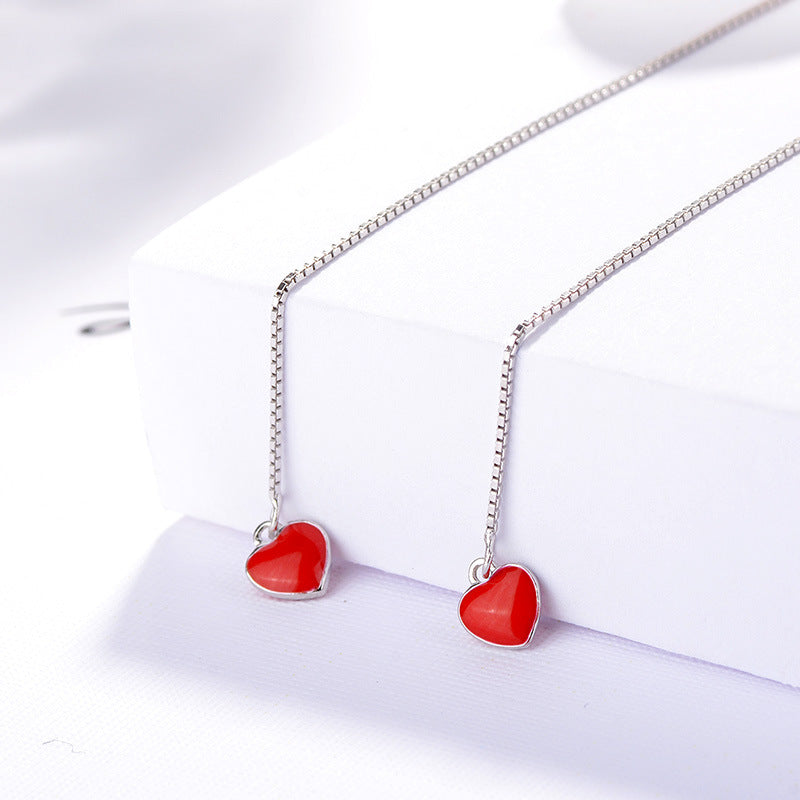 Love heart Line Sterling Silver Earrings