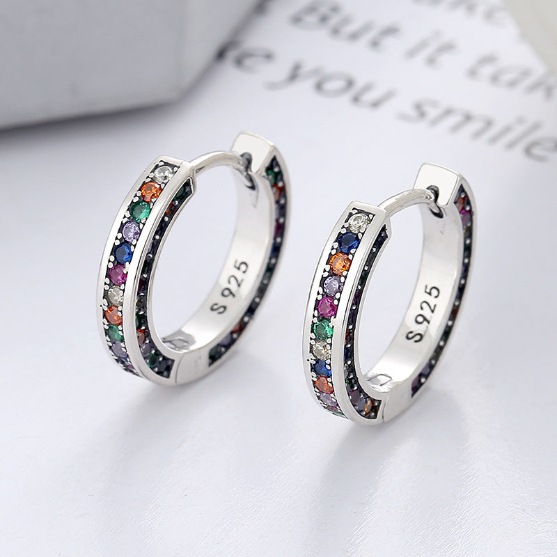 Multi Colour Stones Hoop Sterling Silver Earrings