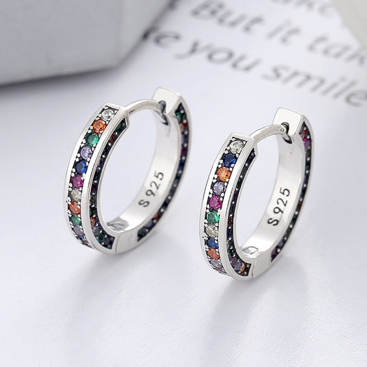 Multi Colour Stones Hoop Sterling Silver Earrings