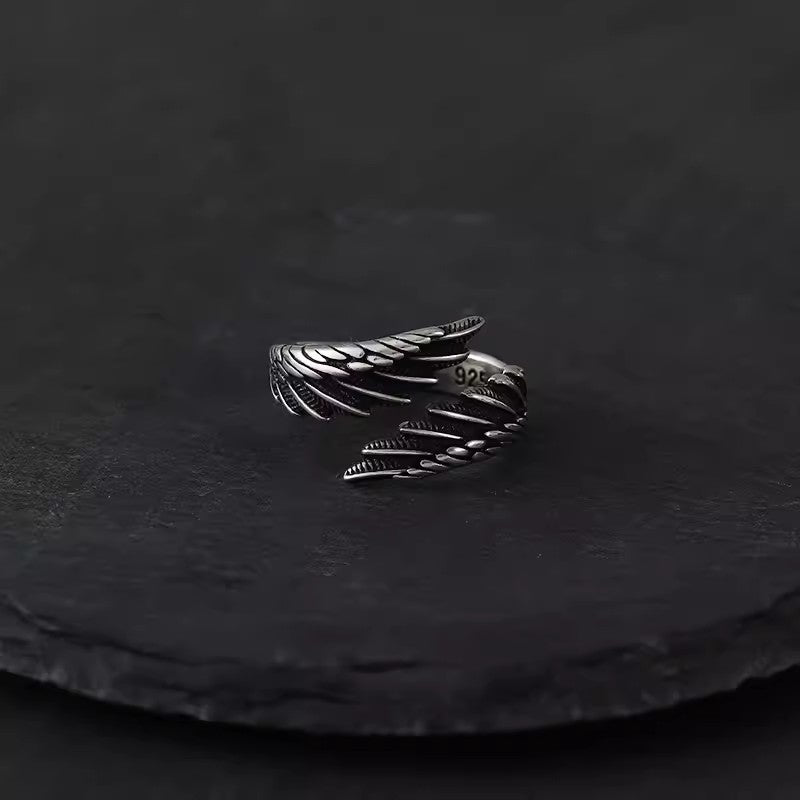 Angel Wings Blacken Sterling Silver Ring