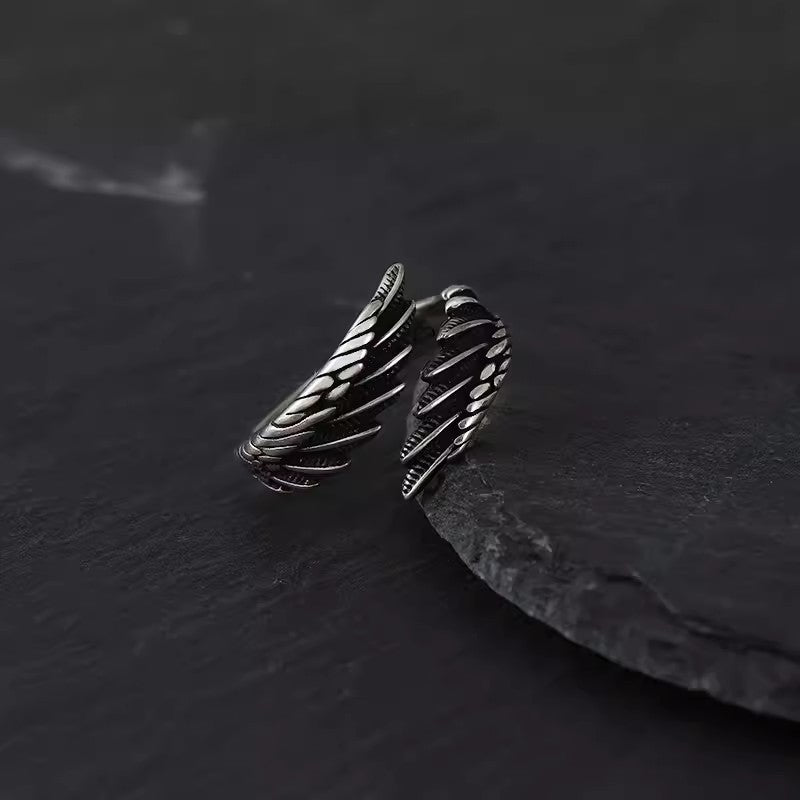 Angel Wings Blacken Sterling Silver Ring