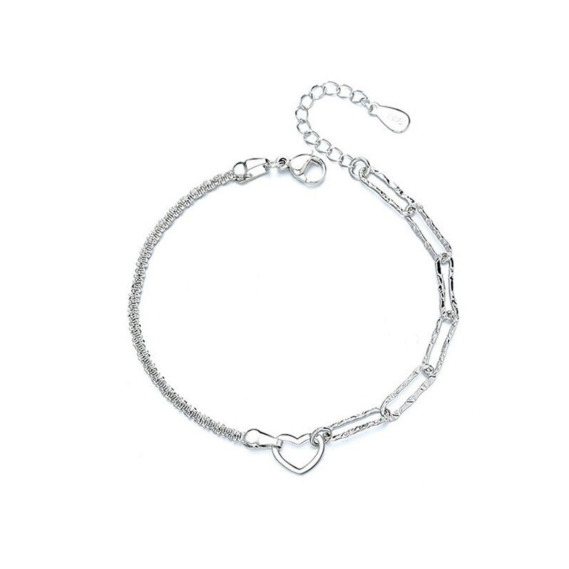 Love Heart Chain Link Style Sterling Silver Bracelet