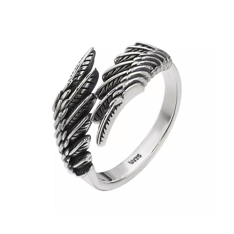 Angel Wings Blacken Sterling Silver Ring