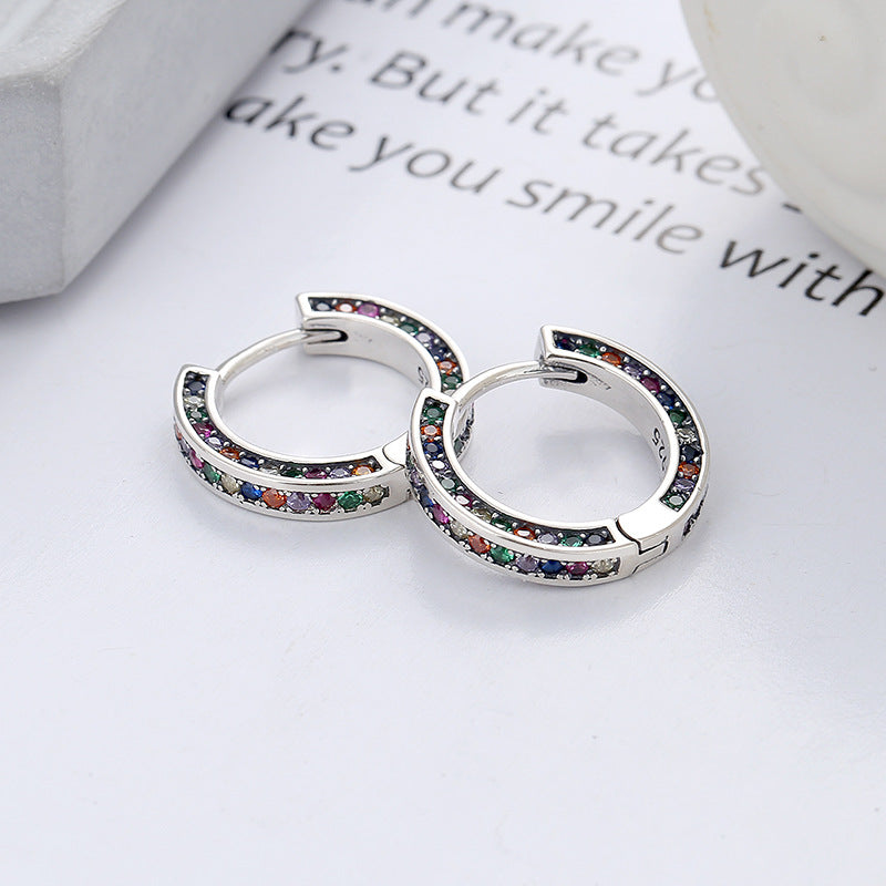 Multi Colour Stones Hoop Sterling Silver Earrings