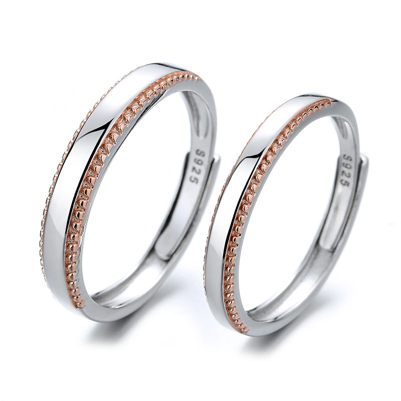Simple Band WIth Rose Gold Trim Sterling Silver Ring-L