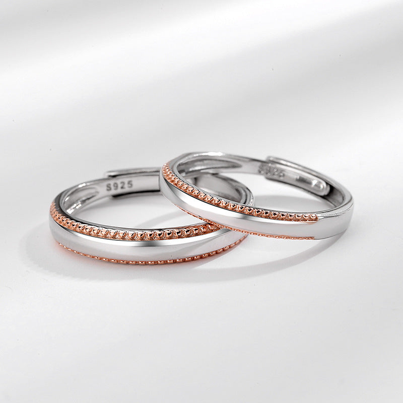 Simple Band WIth Rose Gold Trim Sterling Silver Ring-L