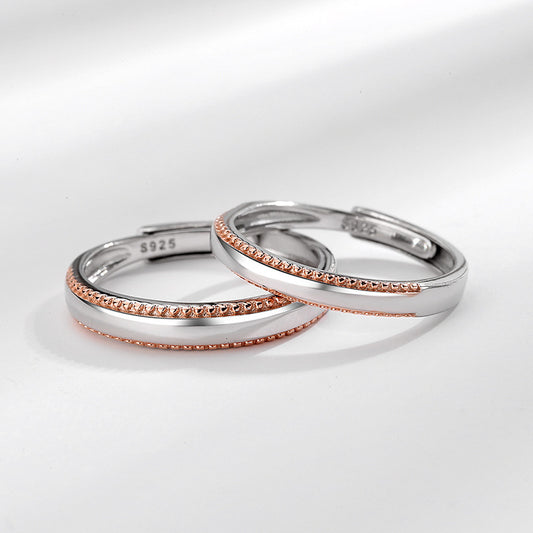 Simple Band WIth Rose Gold Trim Sterling Silver Ring-L