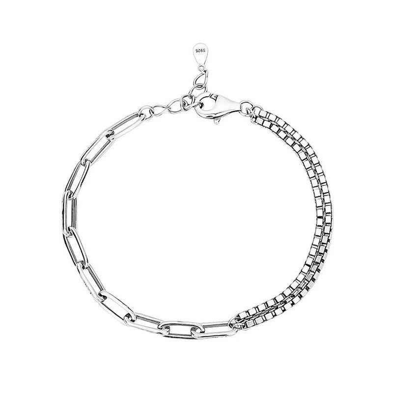 Double Chain Link Style Sterling Silver Bracelet
