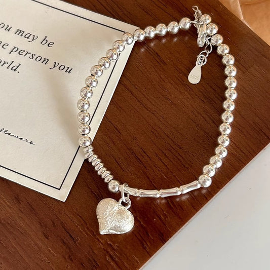 Beads Bamboo Style Love Heart Charm Frosted Bracelet