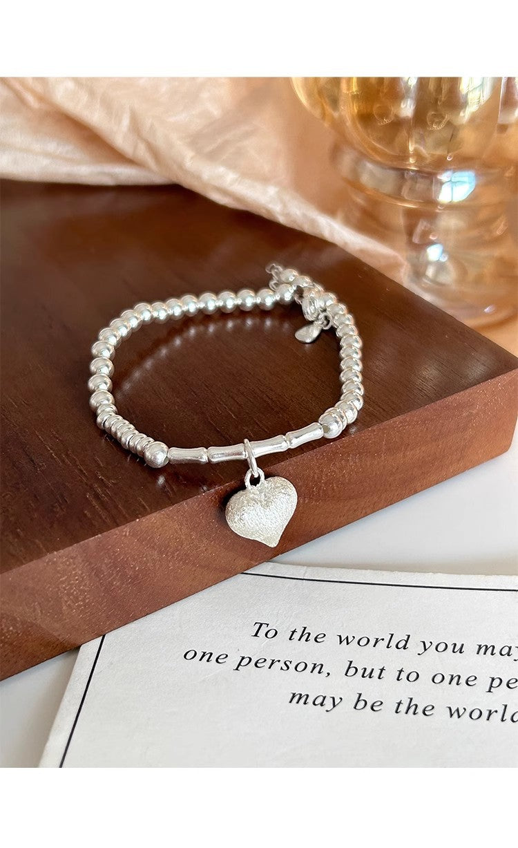 Beads Bamboo Style Love Heart Charm Frosted Bracelet