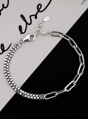 Double Chain Link Style Sterling Silver Bracelet