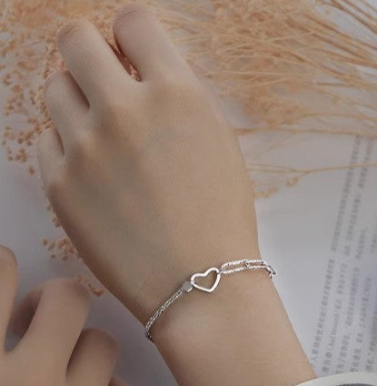 Love Heart Chain Link Style Sterling Silver Bracelet