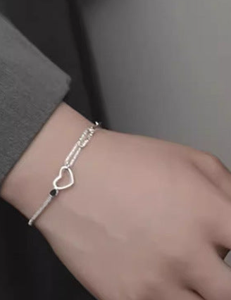 Love Heart Chain Link Style Sterling Silver Bracelet